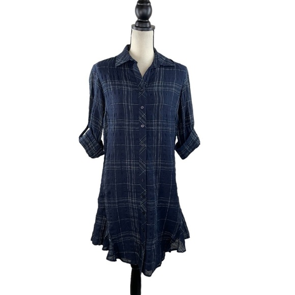 FINLEY LINEN BLEND SHIRT DRESS, SIZE XS - Picture 1 of 10